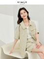Vimly Light Green 2 Piece Sets Womens Outfits Lapel Short Sleeves Jacket Short Pant 2024 Spring New Casual Matching Sets M6089. 