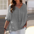 Refined Taste - Ladies plus size casual linen top blouses half sleeve button down cotton linen shirts - Durabilty Assured. 
