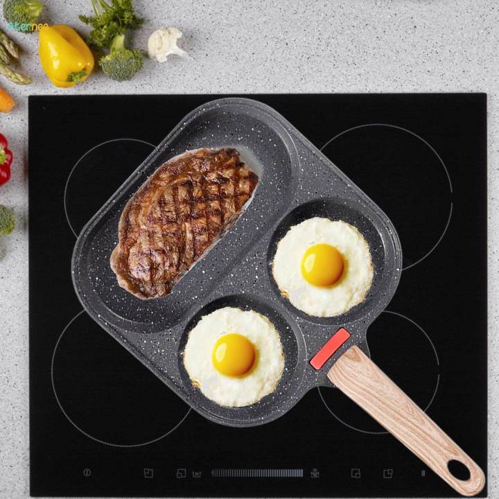 Egg Frying Pan, 3 Section Skillet Mini Pancake Pan, for Frying Cooking Breakfast Burger