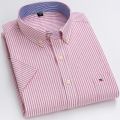 S-7XL Men's Short Sleeve Oxford Printed Casual Dress Shirts Front Patch Chest Pocket Regular-fit Button-down Collar Work Shirts. 