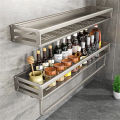 Aluminum Wall-Mounted Spice Rack Multifunctional Item Shelf Kitchen Tools Hooks Kitchen Condiment Storage Rack.