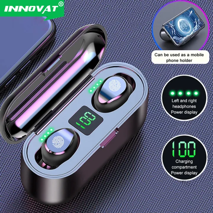 INNOVAT%C2%AE%20F9%20Air%20Buds%20TWS%20Earbuds%20-%20Airpods%20True%20Wireless%20Headphones%20Bluetooth%205.1%20Stereo%20Bass%20Handsfree,%20Earphones%20Mic%20&%20Charging%20Case%203%20to%205%20Hours%20Battery%20Life%20%E2%80%93%202000mah%20Power%20bank%20-%20Image%202