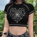 Summer American clothing Cute Women grunge T-shirt Ulzzang y2k Slim O-neck short tees dark spider web print Streetwear Corp tops.