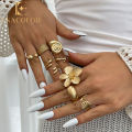 Enacolor Rings for Girls All Season Polished Alloy Boho Retro Flower & Starfish Ring Set – 8Pcs Fashion Jewellery.