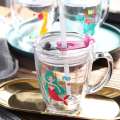 Household children's tempered milk scale water with seal handle glass cup straw cup. 