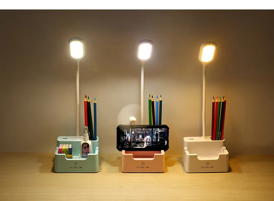 Rechargeable Led Table Lamp,Eye protection Reading Light For Kid ,Touch Dimmable Desk Lamp,With Phone Hoder,Pen Holder
