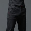 Solid Color Cotton Black Dark Gray Jeans Men's Trousers Classic Slim Stretch Casual Korean Fashion Youth Male Denim Trousers.