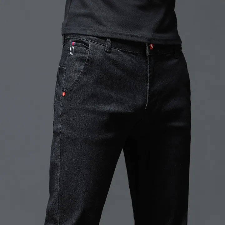 Solid%20Color%20Cotton%20Black%20Dark%20Gray%20Jeans%20Men's%20Trousers%20Classic%20Slim%20Stretch%20Casual%20Korean%20Fashion%20Youth%20Male%20Denim%20Trousers%20-%20Image%202
