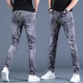 Spring Autumn Boyfriend Long Skinny Jeans Man Korean Fashion Designer Kpop Punk Star Print Denim Luxury Stretch Tight Pants Men.