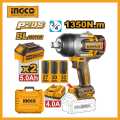 INGCO 20V 1350Nm Cordless impact wrench With 3 Pcs sockets,2 Pcs 5.0Ah battery pack and 1 Pcs 4A charger for driving in and loosening screws CIWLI20135.