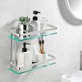 Tempered Glass Shelf Double-Layer Glass Bathroom Rack Wall Mounted Bracket Glass Bathroom Shower Organizer Shampoo Holder for Bathroom Home Kitchen. 