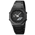 SKMEI 1816 Black Stainless Steel Dual Time Watch For Men - Black (White). 