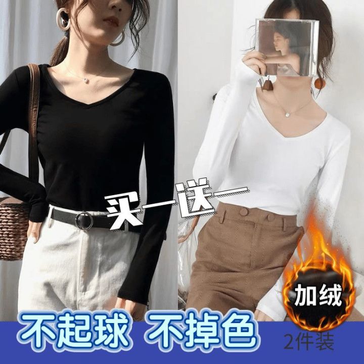 Autumn%20and%20Winter%202020%20New%20Solid%20Color%20Long%20Sleeve%20T%20Women's%20Black%20round%20Neck%20Slim%20Bottoming%20Shirt%20Fleece-lined%20Thickened%20Inner%20Wear%20Top%20-%20Image%204