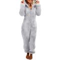 Women's Plush Romper, Winter Pajamas, Long-Sleeve Zipper High Neck Hat Keep Warm Girl’s Clothes. 