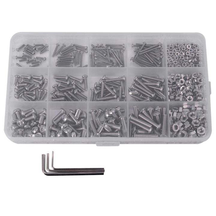480Pcs on Head 12 Sizes Screw And Nuts Kit,M2 M3 M4 Steel orted Hex Socket Head Cap Bolts Screws Nuts ortment Set Kit