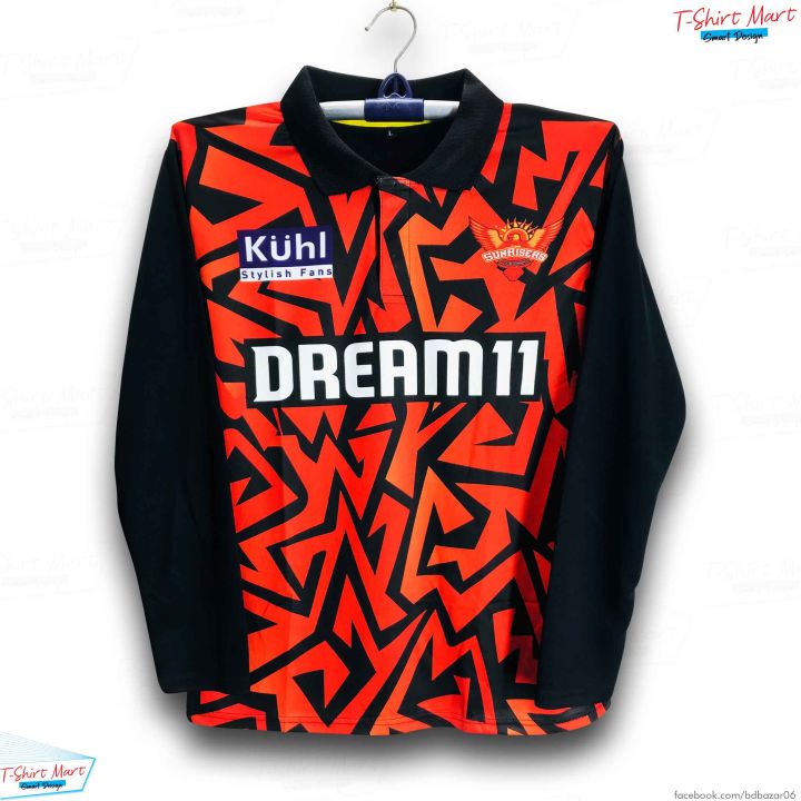 SunRisers Hyderabad Jersey 2026/2027 full Sleeve Cricket Jersey For Men - SH Long Sleeve Collar Polo IPL Jersey - SunRisers Jersey 2026