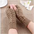 New Women Fashion Winter Fingerless Gloves Girl Warm Soft Wool Knitted Mittens Wrist Arm Hand Half Finger Elastic Short Gloves 1Pair.