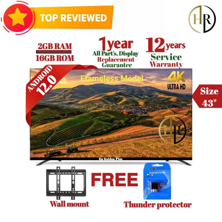 GP 43 INCH BORDERLESS VOICE CONTROL SMART ANDROID LED TV 2GB RAM, 16GB ROM.