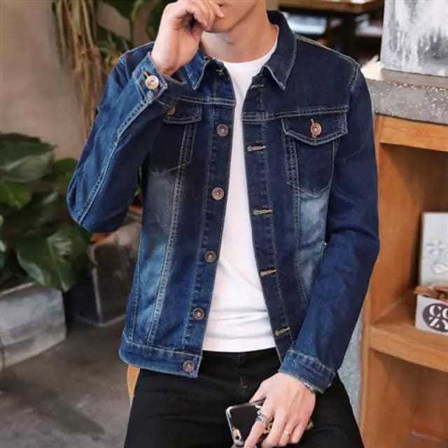 Men Dark Blue Denim Jacket Stylish Dark Blue Denim Winter Jacket