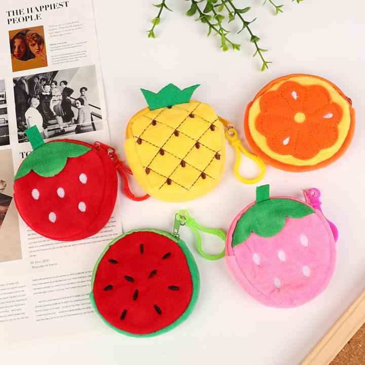 1Pc Cute Fruit Shape Plush Coin Purse Watermelon Pineapple Orange Strawberry Purse Bag Keychain Pocket Kid's Coin Pouch Wallet Creek
