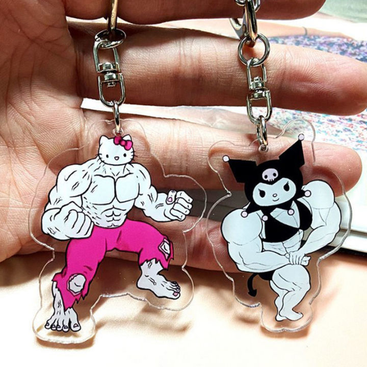 Funny Sanrio Muscle Keychain Anime Hello Kitty Kawaii Girls Keychain ...
