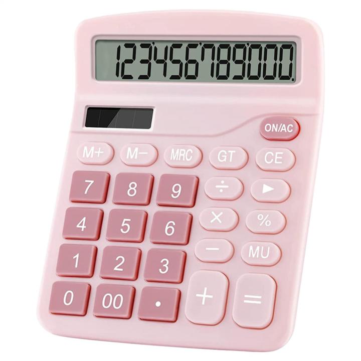 12 Digits Electronic Calculator Solar Calculator Dual Power Calculator Office Financial Basic Desk Calculator-Pink - calculator