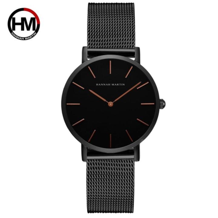 【Hannah Martin Store】36mm Full Black Japan Quartz High Quality Brand Luxury Women Wrist Watch Stainless Steel Waterproof Watches