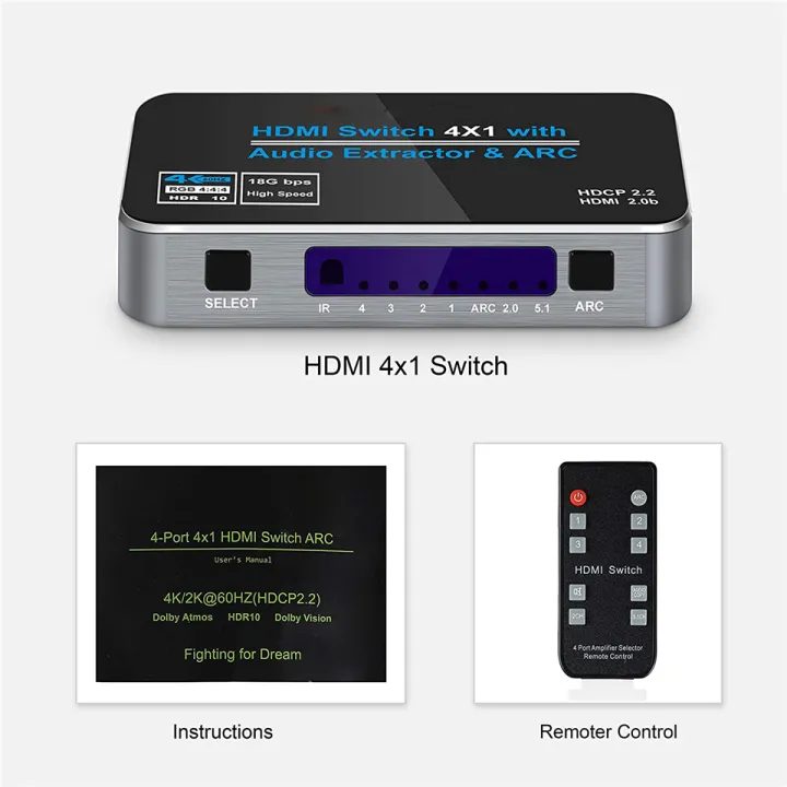 60Hz%204K%20HDMI%20Switch%20HDR%20HDMI%20ARC%20audio%20extractor%20HDMI%202.0%20splitter%20switcher%20HDMI%20Switch%20audio%20extractor%20for%20PS4%20pro%20apple%20TV%20-%20Image%206