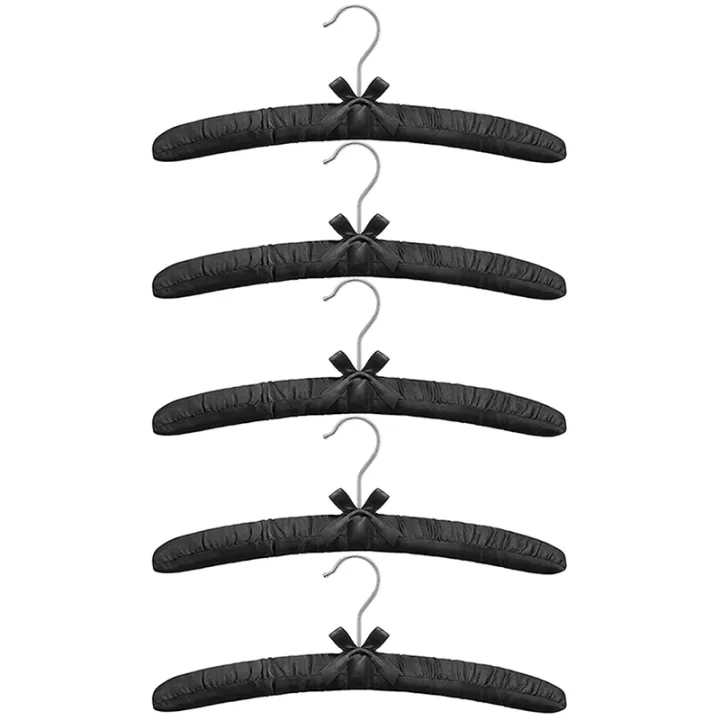 5%20Pcs%20Women'S%20Satin%20Padded%20Hangers,%20Non-Slip%20Thick%20Foam%20Black%20Hangers%20-%20Image%202