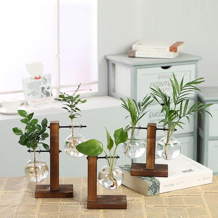 (New)Mini Tranparent Hydroponic mall Vae With tanding Wooden Frame Plant Bonai Dektop Decoration Creative Gla Vae Dektop Decoration