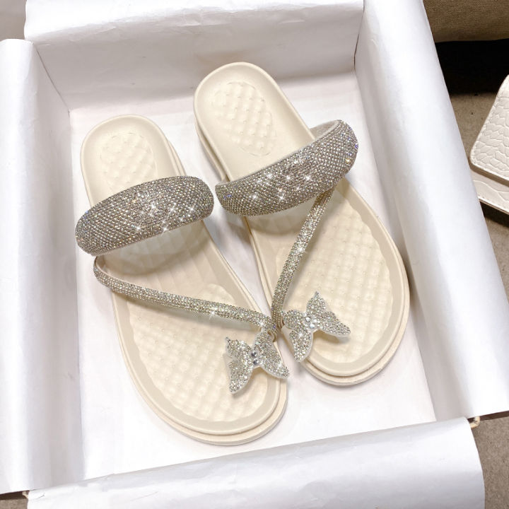 Shiny%20Crystal%20Butterfly%20Flat%20Heeled%20Sandals%20Women%202024%20Summer%20Clip%20Toe%20Platform%20Slippers%20Woman%20Soft%20Thick%20Sole%20Flip-Flops%20Slides%20-%20Image%203