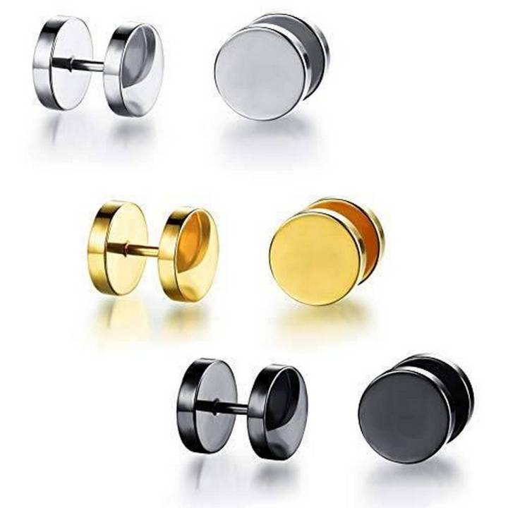 Stainless Steel Earrings For Men - 6Pcs