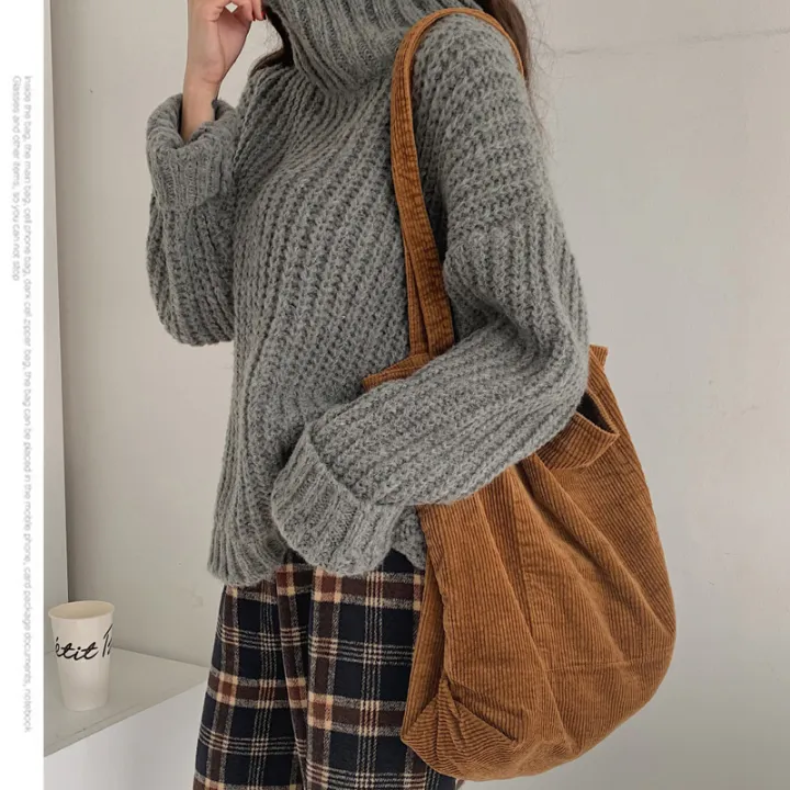 Korean%20version%20of%20the%20versatile%20large-capacity%20shopping%20bag,%20casual%20literary%20washing,%20corduroy,%20simple%20retro%20women's%20shoulder%20bag%20-%20Image%202