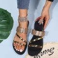 Large Size Sandalias Slippers Women 2024 Trend Flat Sandals Shiny Rhinestones Outdoor Walking Summer Breathable Casual Shoes.