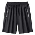 Summer thin sports straight tube loose casual shorts, ice silk quick drying 5-inch pants, floral zipper, men's large size. 