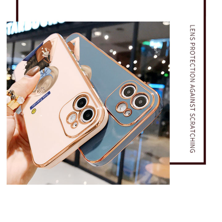 FINDWORLD%20for%20iPhone%2011%20Pro%20Max%20Cute%20Cartoon%20Hat%20Girl%20Square%20Edge%20Pattern%20Design%20Luxury%20Plating%20Soft%20Phone%20Case%20-%20Image%206