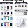 Charging Station for Apple Multiple Devices - 3 in 1 Foldable Magnetic Wireless Charger Dock - Travel Charging Pad for iPhone 16 15 14 13 12 Pro Max Plus Watch & Airpods.