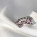 Stylish Pink Zircon Studded Crystal Duo Butterfly Open Ring.