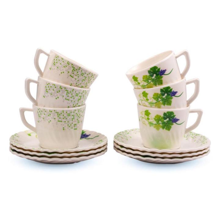 RFL Italiano Melamine Crazy Tea Cup With Saucer 12 Pcs Set Snowdrop