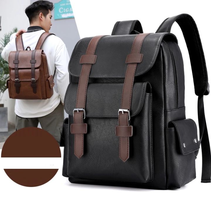 2023%20Men%20Backpack%20PU%20Leather%20Bagpack%20Large%20Laptop%20Backpacks%20Male%20Mochilas%20Black%20Schoolbag%20For%20Teenagers%20Boys%20Brown%20Sac%20A%20Dos%20-%20Image%202