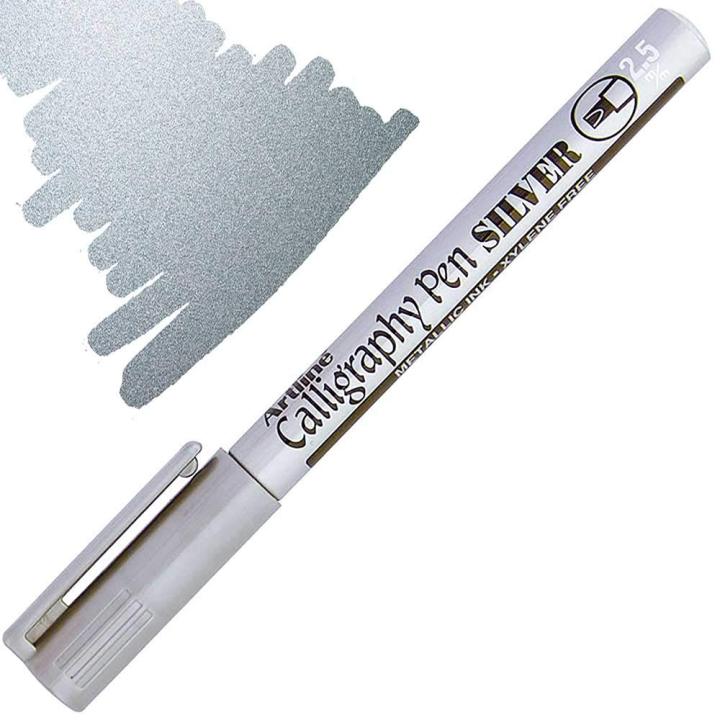 Artline 2.5mm Metallic Ink Calligraphy Pen | Water & Fade Resistant | Acid Free & Quick Drying | For Calligraphy, Hand Lettering, Colouring, Scrapbooking, Card Making | Silver