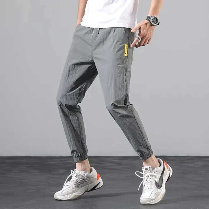 New%20Mens%20Trousers%20Summer%20Ice%20Silk%20Thin%20Green%20Color%20Fashion%20Elastic%20Waist%20Nine%20Points%20Length%20Pants%20Men%20Casual%20Sports%20Joggers%20Pant%20-%20Image%204