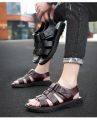 Summer Men's Sandals Leather Roman Sandals Korean Version British Leather Sandals Sandals Summer Casual Shoes Black Brown.
