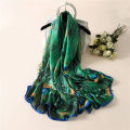 Peacock Feather Scarves Women Silk Cover Up Scarf Beach Travel Shawl. 