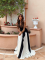Fashion Contrasting Color Spaghetti Strap Dress For Women Elegant Gauze Backless A-line Long Dresses New Lady Party Evening Gown. 