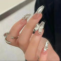 Wearing nail handmade nail piece temperament white broken diamond butterfly wearing nail piece short 24 pieces of nail stickers wholesale. 