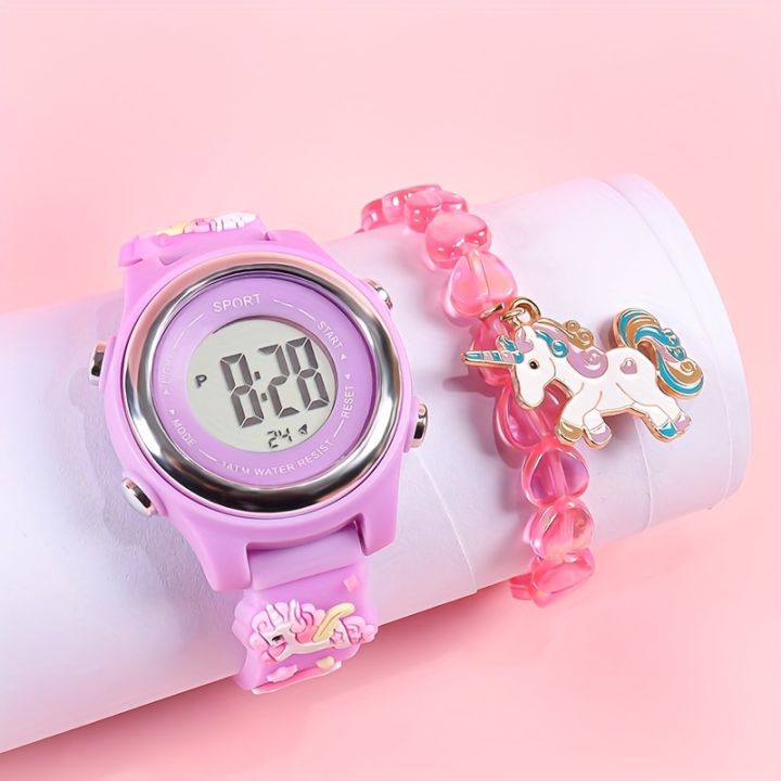 2pcs/set, Unicorn Children's Cartoon Electronic Watch Cute
