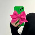 Fluorescence Matte Silicone Phone Case For iphone 15 14 12 13 Pro Max 11 X XR 7 Plus SE Cute 3D Bow Soft camera protective Cover Sarcasmsm. 