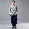 New Round Neck Pulling Sleeves, Ramie Men's Long sleeved Top, Ma Fan Cloth, Ethnic Style, Solid Color Tang Dress.