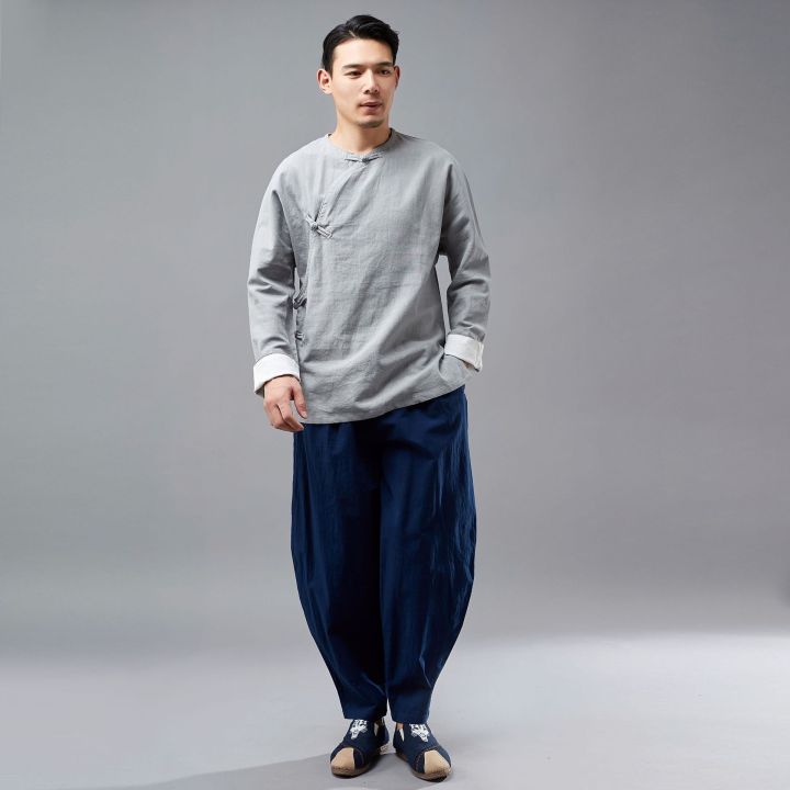 New%20Round%20Neck%20Pulling%20Sleeves,%20Ramie%20Men's%20Long%20sleeved%20Top,%20Ma%20Fan%20Cloth,%20Ethnic%20Style,%20Solid%20Color%20Tang%20Dress%20-%20Image%204